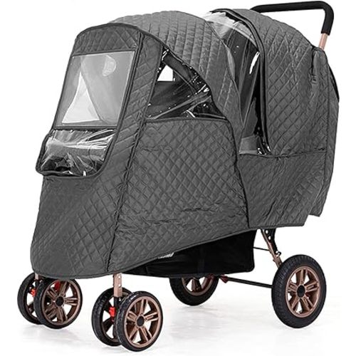 Double Stroller Winter Rain Cover,Winter Cover for Double Tandem Stroller,Big Size Universal Rain and Wind Cover (Grey)