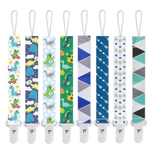 Smlpuame Pacifier Clips for Boys,8 Pack Stylish Binky Clips Strap,Paci Holder with Clip Lightweight Universal Fits Most Pacifiers Teether Toy Teething Ring Soothie,Baby Shower Gifts(Lovely Boy)