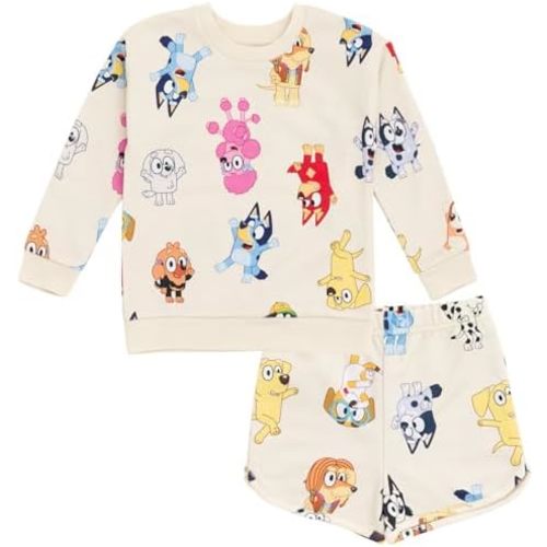 Bluey Bingo Chloe Coco French Terry Sweatshirt and Shorts Infant to Big Kid