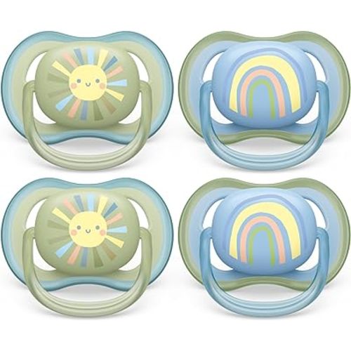 Philips Avent Ultra Air Pacifier 0-6m, Smiling Sun/Blue Rainbow, 4 pack SCF085/49