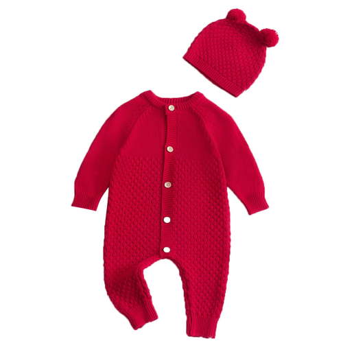 Actgleam Newborn Baby Boys Girls Romper Winter Knitted Pajamas with Hat,D Red,0-3Months