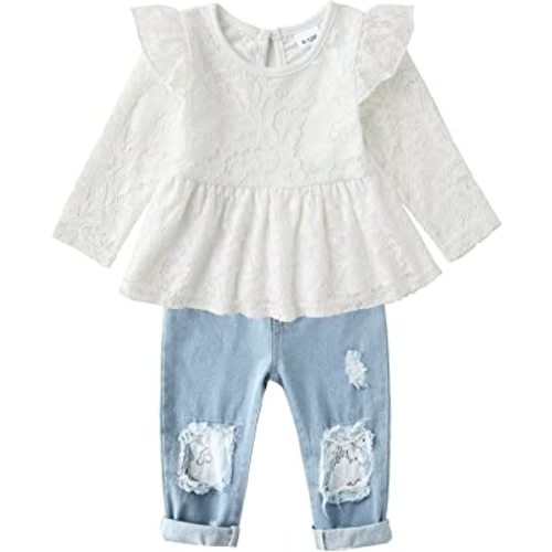 CARETOO Girls Clothes Outfits, Cute Baby Girl Floral Short Sleeve Pant Set Flower Ruffle Top