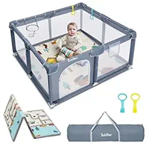 Baby Playpen with Mat, Large Baby Playard for Toddler, BPA-Free, Non-Toxic, Safe No Gaps Play Yard for Babies, Indoor & Outdoor Kids Activity Center 47"x47"x26.5" with 0.4" Foldable Playmat