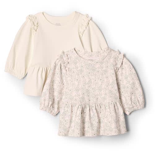 Amazon Essentials x Sofia Grainge Toddlers and Baby Girls' 3/4 Sleeve Knit Top, Pack of 2
