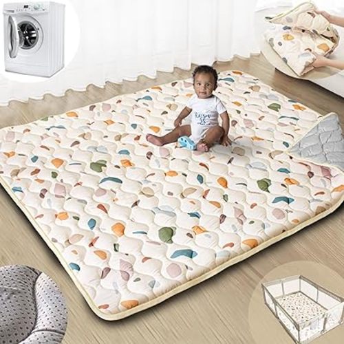 Baby Play Mat, 71x59 Mat with Super Soft Touch, Activity Mat with Upgraded Anti-Slip Bottom, Machine Washable Crawling Mat for Floor & Picnic(Boho Color Blocks)