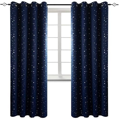 BGment Kids Blackout Curtains for Bedroom - Grommet Thermal Insulated Room Darkening Silver Star Printed Curtains for Living Room, Set of 2 Panels (52 x 84 Inch, Navy Blue)