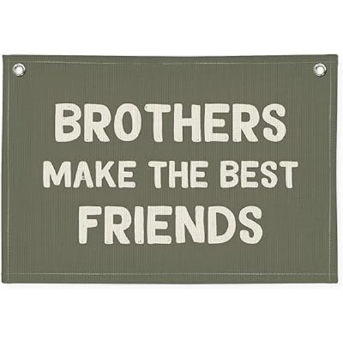 Boy Room Decor, Brothers Make The Best Friends Toddler Room Banner, Linen Canvas Banner Wall Hanging Flag Decor for Nursery Playroom 20x30 Inch