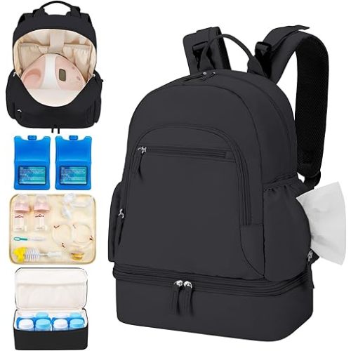 Breast Pump Backpack for Spectra S1 and S2 with Removable Cooler Compartment, Pumping Bag for Pump Accessories, Breast Pump Bag for Work, Travel and Family Use Plus Black
