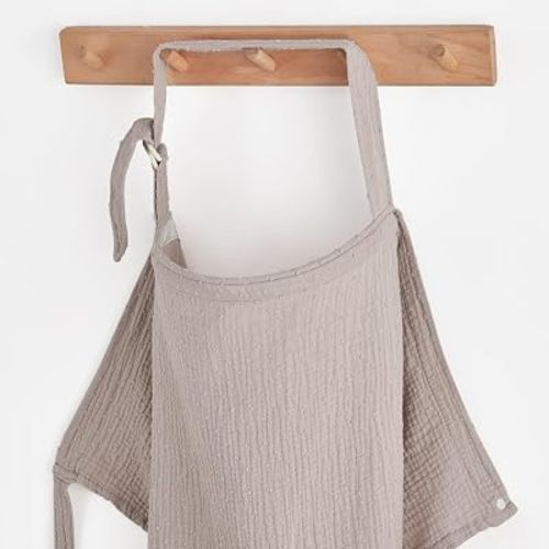 Blissful Diary Muslin Nursing Cover for Breastfeeding, Breathable Breastfeeding Cover up with Arch Neckline for Women, Nursing Apron (Dotted Agreeable Gray)