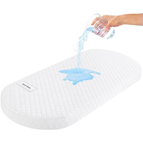 Pro Goleem Baby Bassinet Mattress Pad 33"x20" Oval, Waterproof Soft Cover Gel Memory Foam, Dual Side Cradle Mattress fit Moses Basket