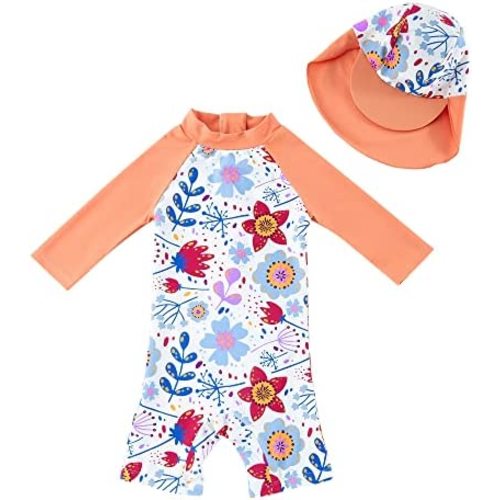 upandfast Baby/Toddler Swimsuit UPF 50+ Sun Protection One Piece Zipper Bathing Suit with Sun Hat Infant Beach Swimwear