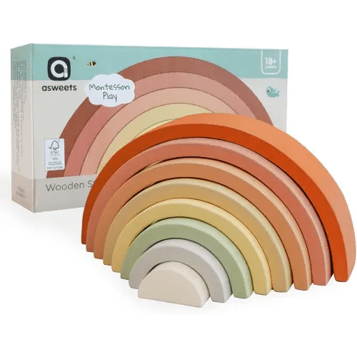 Asweets Wooden Stackable Rainbow Toy, 8 PCS Wooden Building Blocks Set for 1 2 3 Baby, Kids and Toddlers, Montessori Rainbow Nesting Puzzle, Best for 18M+, Cognitive Development (Pink)
