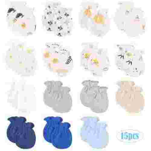 Deago 15 Pairs Newborn Baby Cotton Mittens No Scratch Gloves Unisex Newborn Mittens for Baby Boys Girls 0-5 Months