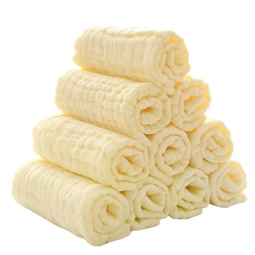 Baby Muslin Washcloths - Natural Muslin Cotton Baby Wipes - Soft Newborn Baby Face Towel for Sensitive Skin- Baby Registry as Shower, 10 Pack 12x12 inches by MUKIN (Yellow)