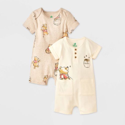 Baby 2pk Disney Winnie The Pooh Rompers - Light Yellow/tan Newborn