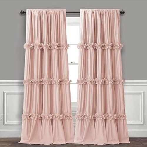 Thermal Insulated Blackout Window Curtains, 52" W x 96" L x 2 Panels, Boho Ruched Window Treatments with Butterfly Flowers, Rustic Rod Pocket Drapes for Room, Peach Pink (LQ-30)