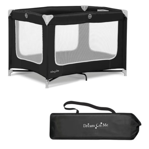 Dream On Me Zodiak Portable Playard in Black, Lightweight, Packable and Easy Setup Baby Playard, Breathable Mesh Sides and Soft Fabric - Comes with a Removable Padded Mat