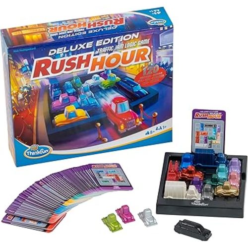 ThinkFun Rush Hour Deluxe – The Gamer's Logic Game - Navigate 120 Traffic Challenges with Collector's Edition Limo and Metallic Design - Ages 8+