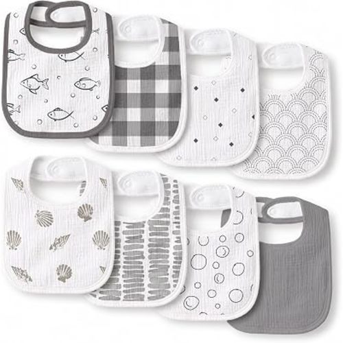 Muslin Bibs for Baby Boy Girl, Adjustable Fit for Drooling and Teething
