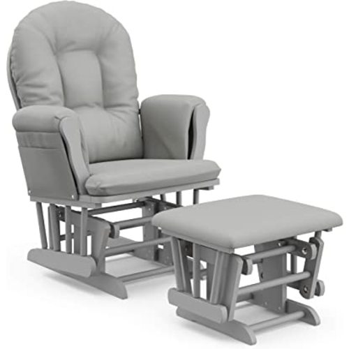 Storkcraft Premium Hoop Glider & Ottoman (Pebble Gray/Light Gray) — GREENGUARD Gold Certified Nursery Glider, Solid Wood Craftsmanship, Smooth-Gliding Nursery Chair and Ottoman, Award-Winning