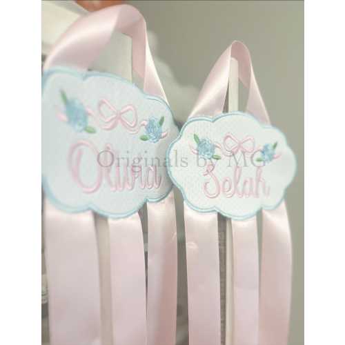 Embroidered Bow Holder for Girls | Personalized Bow Holder | Embroidered Bow Holder | Hair Bow Holder | Embroidered Hydrangea Bow Holder
