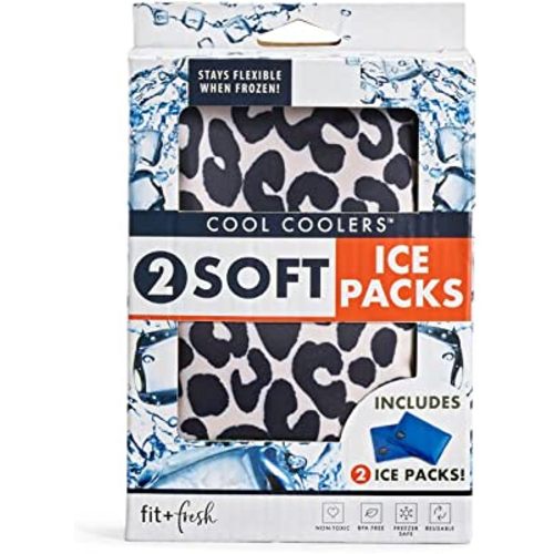 Cool Coolers by Fit + Fresh, Reusable & Flexible Soft Ice Packs, Perfect for Insulated Lunch Bag, Lunch Box, Beach Cooler Bag & More, 2PK, Feline Fine