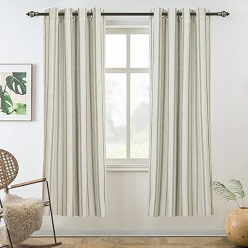 DriftAway Farmhouse Stripe Blackout Curtains, Grommet, W52xL72, Loden Green