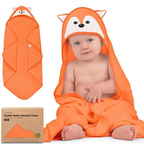 KeaBabies Hooded Baby Towel for Newborn - Viscose Derived from Bamboo Large Baby Bath Towels with Hood for Boys, Girls, Toddler, Extra Absorbent & Soft Newborn Bath Essentials (Fox)