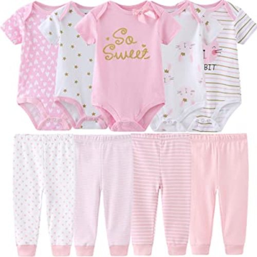Baby Layette Set Baby Boys' 9-Piece Bodysuits Pants Set Toddler Girl Boy Unisex Baby Gift Sets