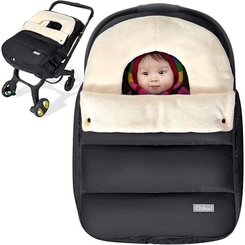 Orzbow Car Seat Covers for Babies Winter, Universal Baby Car Seat Cover with Adjustable Collar, Waterproof Carseat Cover with Zipper, Warm Coral Fleece, Detachable and Machine Washable, Black