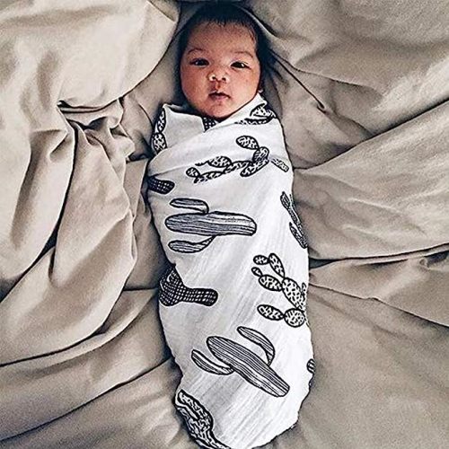 SANNIX Cactus Muslin Swaddle Blankets Cotton Baby Swaddle Wrap Floral Print Burping Cloth & Stroller Cover Baby Blanket - Black White