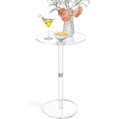Acrylic End Table, Clear Side Tables for Small Space, 11.8" Round Modern Drink Table for Living Room, Bedroom, Bathroom, Office, Outdoor, Business, Sturdy and Easy to Install (Large)