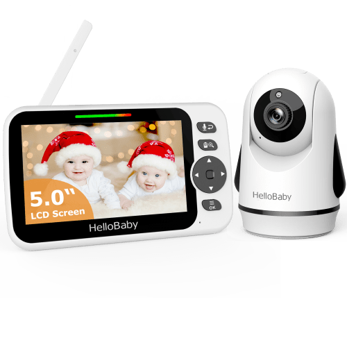 HelloBaby Video Baby Monitor-HB6352 with Remote Pan-Tilt and Zoom, 1000ft Long Range, No WiFi, 5.0" LCD, Night Vision, Lullabies, and Two-Way Audio