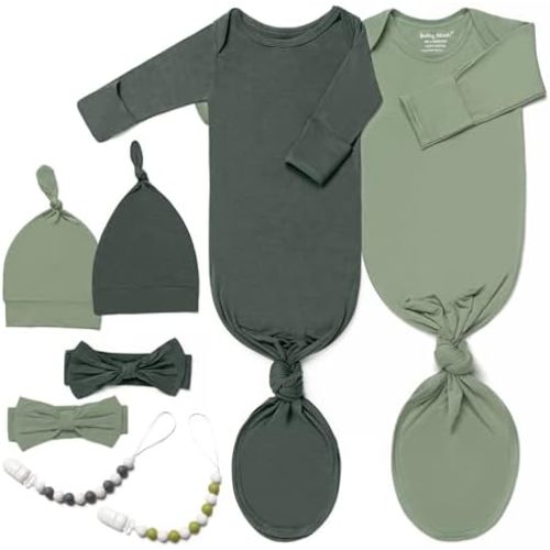 2-Pack Luxurious Newborn Knotted Gown Set - Ultra-Soft Long Sleeve Gown for Baby with Hat, Headband & Pacifier Clip