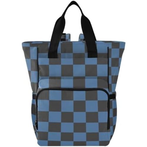 Diaper Backpack for Baby Travel - Mom/Dad Large Capacity Maternity Bag with Multiple Pockets - Nappy Bag Checkered Blue and Black