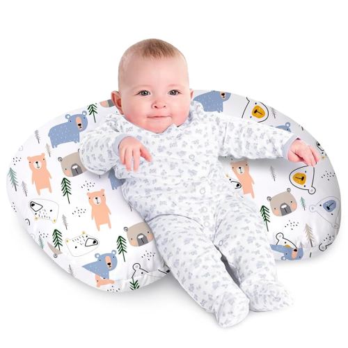 Little Grape Land Nursing Pillow for Infants, Breastfeeding Pillows, Baby Support Pillow for Nursing, Bottle Feeding, Tummy Time with Machine Washable Cover & Breathable Filling (Bear)