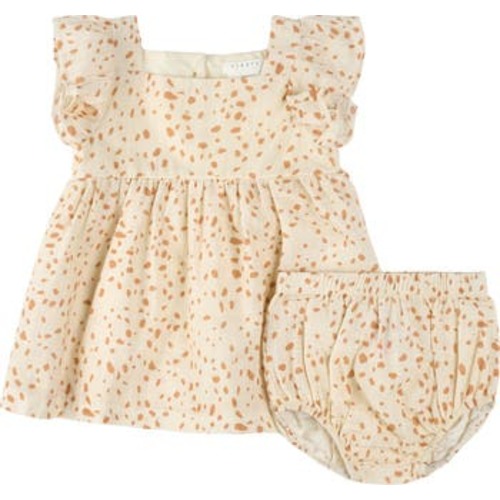 Animal Spot Cotton Ruffle Sleeve Dress & Bloomers, 6M