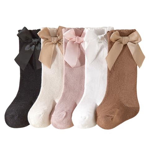 QandSweet Baby Newborn Knee High Socks Seamless Toddler Girls' Big Bow Button Cotton Stockings