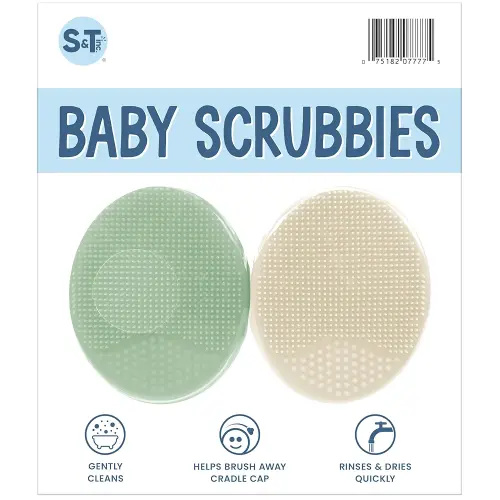 S&T INC. Exfoliating and Massaging Cradle Cap Bath Brushes for Baby, Silicone - 2 Inch x 2.5 Inch, Pink, 2 Pack