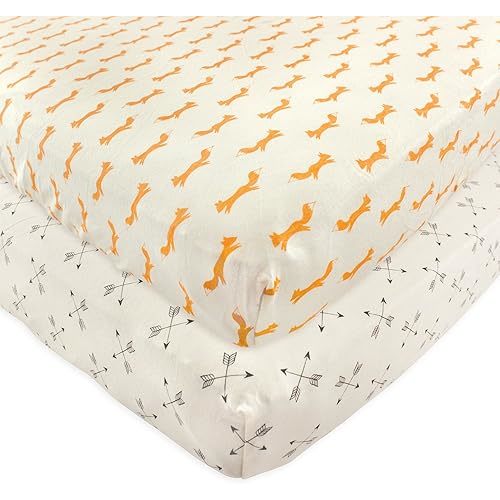Touched by Nature Unisex Baby and Toddler Organic Cotton Crib Sheet, Fox, One Size