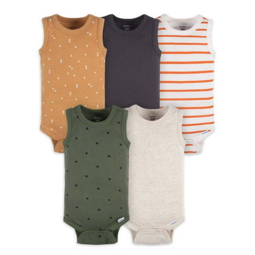 Gerber Baby Boys or Girls Casual Sleeveless Bodysuits, 5-Pack, Sizes 0/3 Months- 24 Months