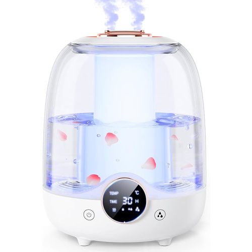 Humidifiers for Bedroom, 3L Tank for 30H 20dB Quiet Mist Time, Dual Nozzles, LED Lights, Smart Timer (2/4/8 Hours), Auto Shut-Off, Perfect for Baby and Large Rooms, (White,10 filter cartridges)