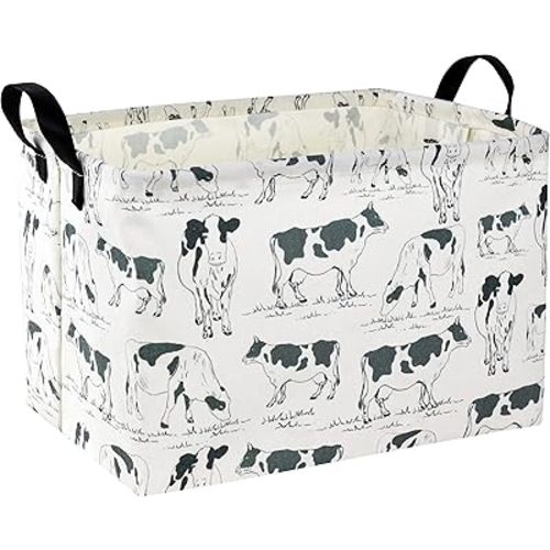 HIYAGON Cow Print Storage Bin - Kids Gift Basket, Rectangular Room Decor for Home, Books