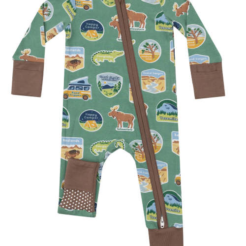 2-Way Zip Romper, National Park Stickers