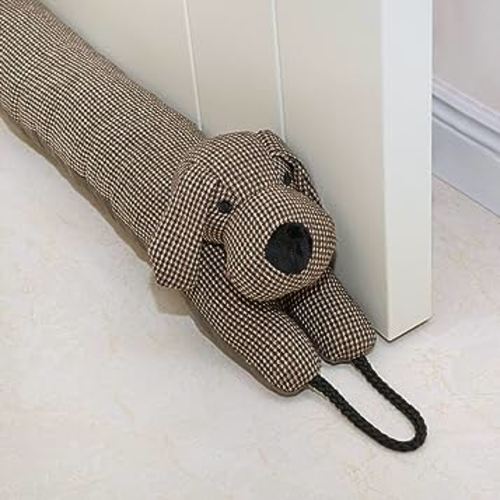 Marwood Under Door Draft Stopper Decorative Wind Stopper 30 inch for Door & Window, Weighted Animal Air Draft Stopper Snake Noise Blocker for Bottom of Door with Hanging Loops - Brown Dog