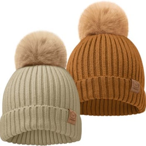 2-Pack Pom Knitted Beanie, Medium