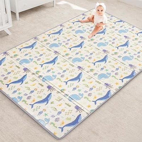Reversible Baby Floor Mat (71x59x0.4in) -Foldable, Lightweight Foam Playmat for Babies & Toddlers - Waterproof, Easy Cleaning & Storage - Ideal for Indoor/Outdoor Play & Travel (Marine World)
