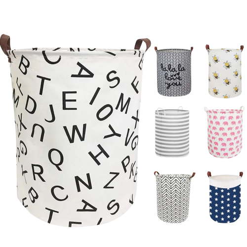 EVNELE Large Laundry Basket, Waterproof Canvas Laundry Hamper, Collapsible Storage Basket Bin for Kids Room, Toy Organizer, Nursery Hamper, Clothes Hamper, Letter