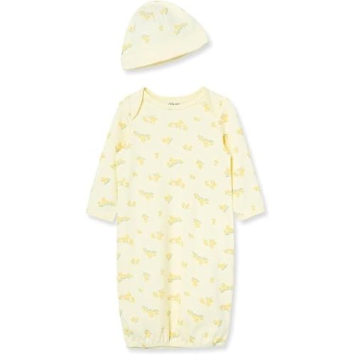 Little Me Clothes Baby Gender Neutral 2-Pc Nightgown and Cap Set 100% Cotton with Elastic Bottom, Baby Essentials,0-3 Months