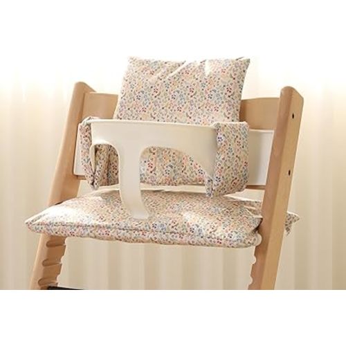Waterproof Cotton Cushion Set, Stokke Tripp Trapp Compatible, 100% Cotton, Flower Garden, 12.0x16.5 inches, 49.5 Counts